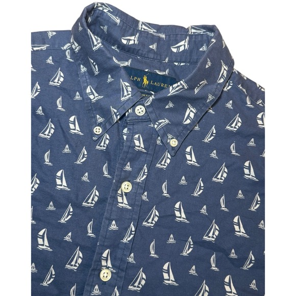 Ralph Lauren Other - Ralph Lauren Mens L Slim Fit Shirt Blue Short Sleeve Button Down Sailboat Print